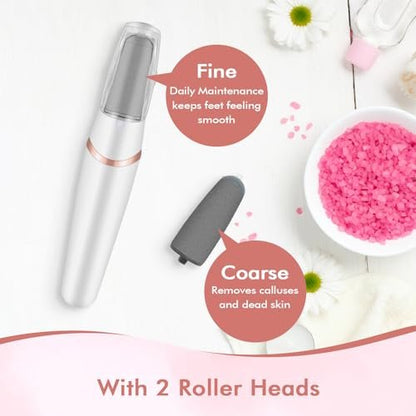 Professional Electric Foot File and Callus Remover - Smooth Cracked, Hard, Dead Skin with 2 Grinding Heads & Cleaning Brush