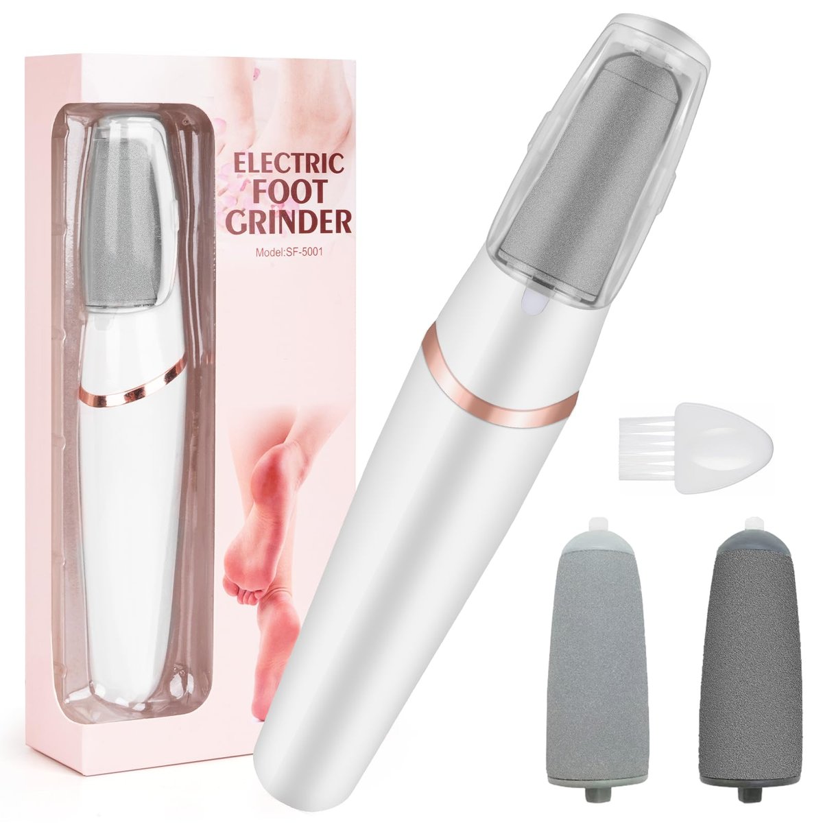 Professional Electric Foot File and Callus Remover - Smooth Cracked, Hard, Dead Skin with 2 Grinding Heads & Cleaning Brush - görsel 2