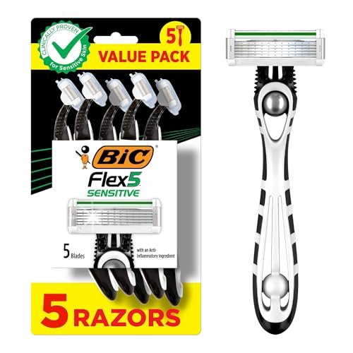 BIC Flex 5 Sensitive Men's Disposable 5-Blade Razors, Comfortable Shave, 5-Pack - görsel 2