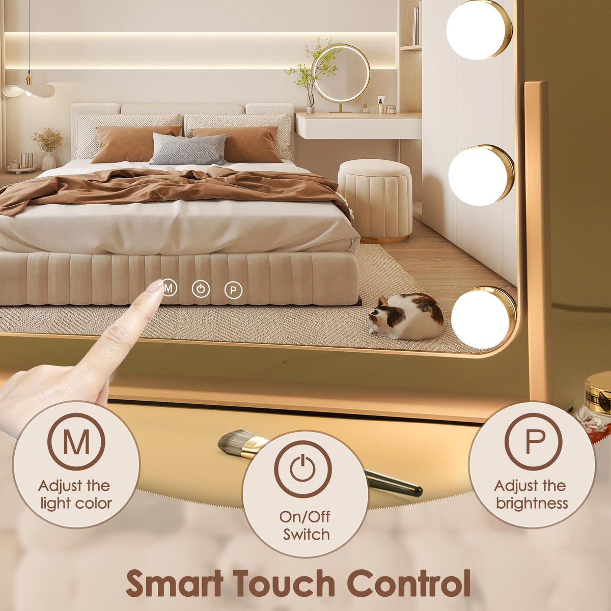 DenCert 360° Vanity Mirror with Lights - 11 LED Bulbs Hollywood Lighted Makeup Mirror with 5X Magnification, 3 Lighting Modes, 16x13 Inch Tabletop Mirror, White Avelisse