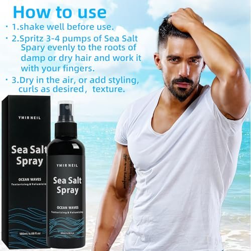 YMIR NEIL Natural Sea Salt Spray for Men – Texturizing, Volumizing Beach Waves, Fresh Scent, 6.08 fl oz Avelisse
