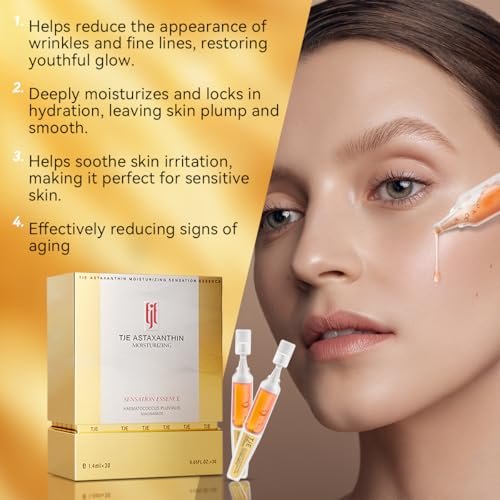Astaxanthin Serum Ampoules for Face - 0.05 Fl Oz x 28 - Hyaluronic Acid & Niacinamide Hydrating Facial Serum - Brightening Anti-Aging Skincare for Dry Dull Skin - görsel 8