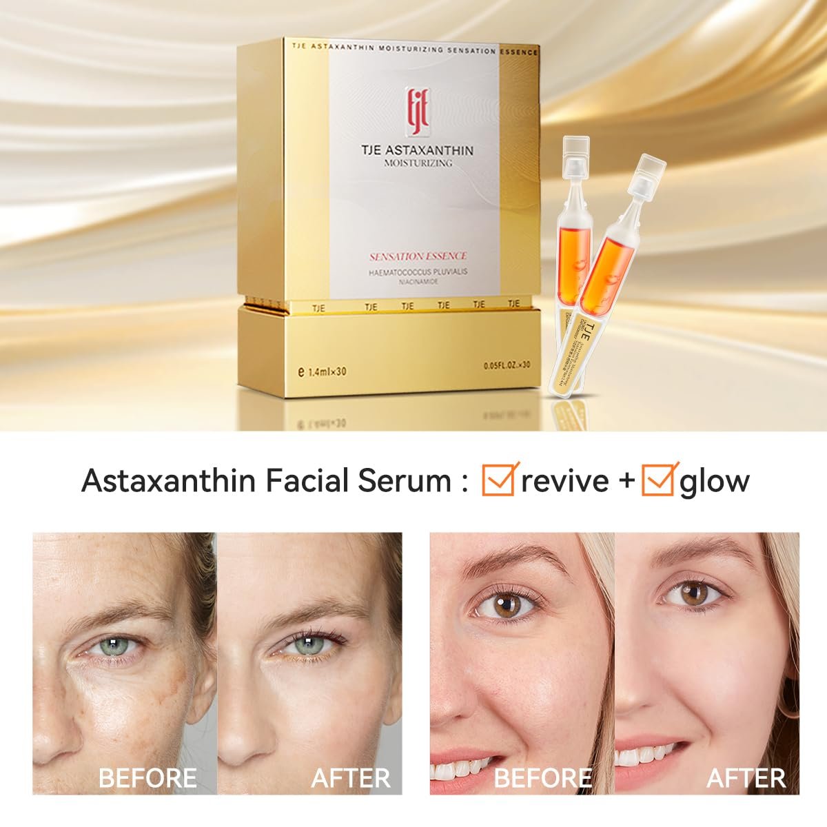 Astaxanthin Serum Ampoules for Face - 0.05 Fl Oz x 28 - Hyaluronic Acid & Niacinamide Hydrating Facial Serum - Brightening Anti-Aging Skincare for Dry Dull Skin - görsel 3