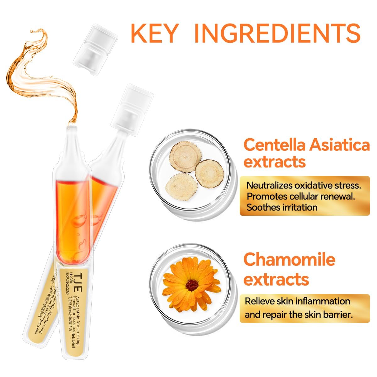 Astaxanthin Serum Ampoules for Face - 0.05 Fl Oz x 28 - Hyaluronic Acid & Niacinamide Hydrating Facial Serum - Brightening Anti-Aging Skincare for Dry Dull Skin - görsel 9