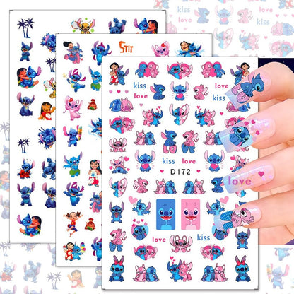 12 Sheets Blue Monster Nail Stickers Decals - 3D Cartoon Pink Blue Animal Self Adhesive Nail Design Stickers Supply Cute Blue Animal Flowers Heart Nail Decals for Women Girls and Kids DIY Manicure