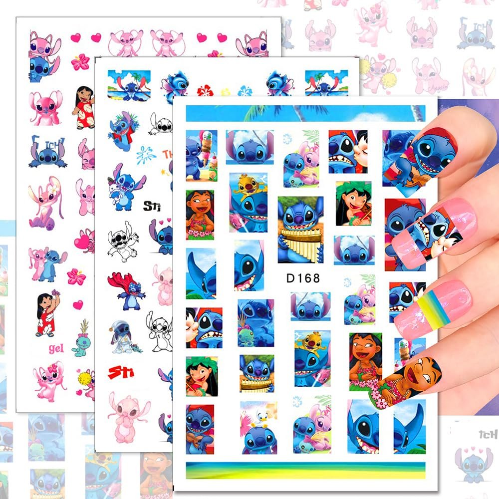12 Sheets Blue Monster Nail Stickers Decals - 3D Cartoon Pink Blue Animal Self Adhesive Nail Design Stickers Supply Cute Blue Animal Flowers Heart Nail Decals for Women Girls and Kids DIY Manicure - görsel 7