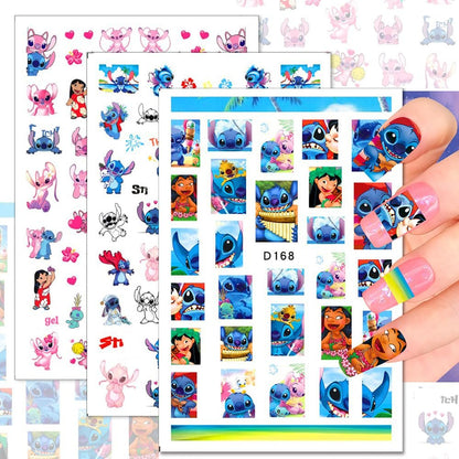 12 Sheets Blue Monster Nail Stickers Decals - 3D Cartoon Pink Blue Animal Self Adhesive Nail Design Stickers Supply Cute Blue Animal Flowers Heart Nail Decals for Women Girls and Kids DIY Manicure