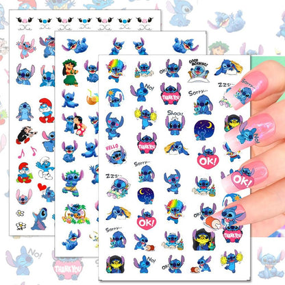 12 Sheets Blue Monster Nail Stickers Decals - 3D Cartoon Pink Blue Animal Self Adhesive Nail Design Stickers Supply Cute Blue Animal Flowers Heart Nail Decals for Women Girls and Kids DIY Manicure