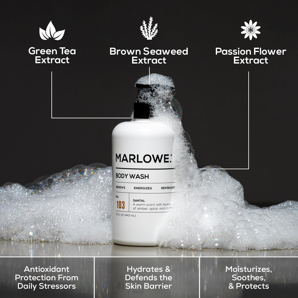 MARLOWE. Men's Body Wash - Energizing & Refreshing Shower Gel with Willow Bark & Green Tea, 15oz Pump Avelisse