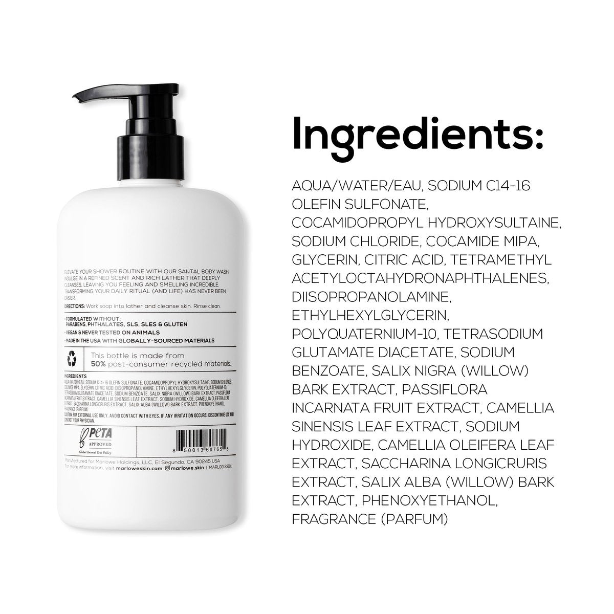 MARLOWE. Men's Body Wash - Energizing & Refreshing Shower Gel with Willow Bark & Green Tea, 15oz Pump Avelisse