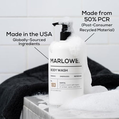 MARLOWE. Men's Body Wash - Energizing & Refreshing Shower Gel with Willow Bark & Green Tea, 15oz Pump Avelisse