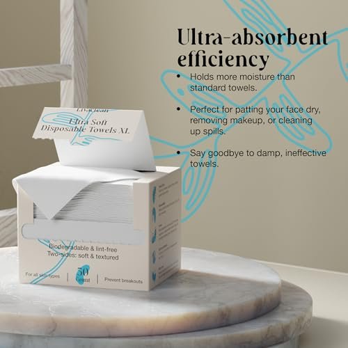 LivaClean Biodegradable Viscose Face Cloths – 50 Count Disposable Facial Towels for Sensitive Skin, Ultra Absorbent Lint-Free Towelettes for Skincare & Makeup Removal - görsel 12