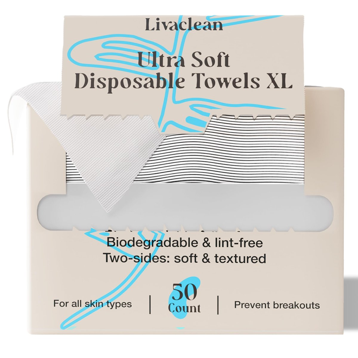 LivaClean Biodegradable Viscose Face Cloths – 50 Count Disposable Facial Towels for Sensitive Skin, Ultra Absorbent Lint-Free Towelettes for Skincare & Makeup Removal - görsel 1