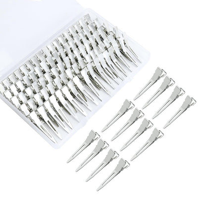 100pcs 1.77-Inch Rust-Proof Metal Alligator Clips with Clear Plastic Box – Silver, for Hair Styling, Curling, Coloring, DIY & More