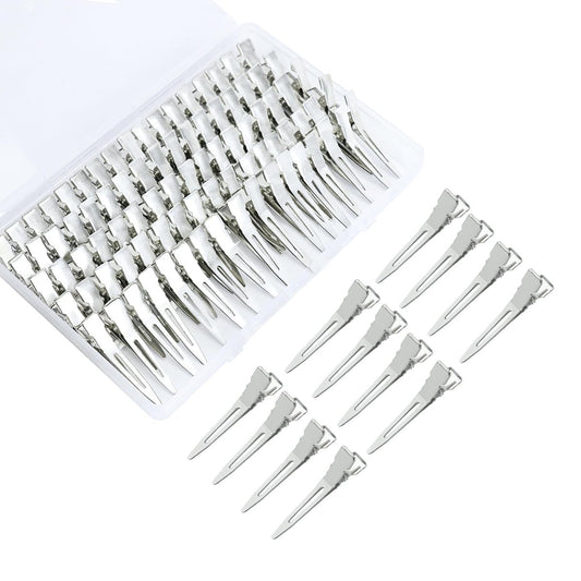 100pcs 1.77-Inch Rust-Proof Metal Alligator Clips with Clear Plastic Box – Silver, for Hair Styling, Curling, Coloring, DIY & More