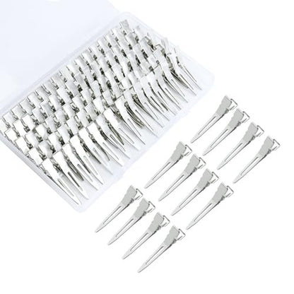 100pcs 1.77-Inch Rust-Proof Metal Alligator Clips with Clear Plastic Box – Silver, for Hair Styling, Curling, Coloring, DIY & More