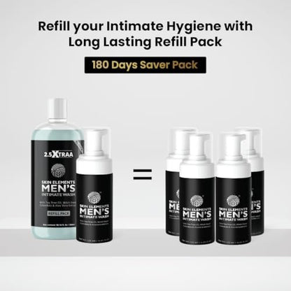 Skin Elements Men's Intimate Wash JUMBO Pack | with Refill | 180-Day Supply | pH Balanced Foaming Wash | Tea Tree Oil | 14.2 fl oz Avelisse