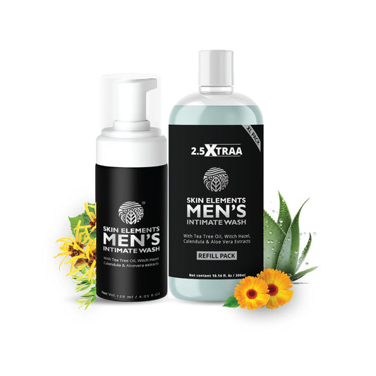Skin Elements Men's Intimate Wash JUMBO Pack | with Refill | 180-Day Supply | pH Balanced Foaming Wash | Tea Tree Oil | 14.2 fl oz Avelisse