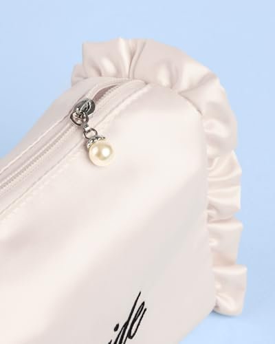 xo, Fetti Satin Bride Cosmetic Bag | White Bridal Makeup Purse for Bachelorette Party & Bridal Shower Avelisse