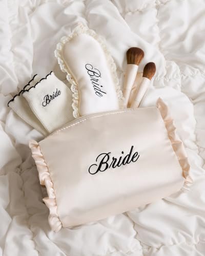 xo, Fetti Satin Bride Cosmetic Bag | White Bridal Makeup Purse for Bachelorette Party & Bridal Shower Avelisse