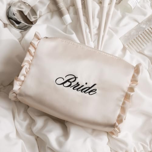 xo, Fetti Satin Bride Cosmetic Bag | White Bridal Makeup Purse for Bachelorette Party & Bridal Shower Avelisse