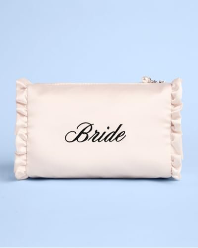 xo, Fetti Satin Bride Cosmetic Bag | White Bridal Makeup Purse for Bachelorette Party & Bridal Shower Avelisse