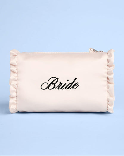 xo, Fetti Satin Bride Cosmetic Bag | White Bridal Makeup Purse for Bachelorette Party & Bridal Shower Avelisse