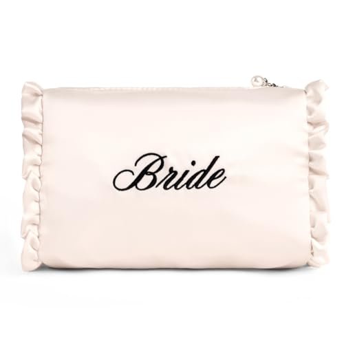 xo, Fetti Satin Bride Cosmetic Bag | White Bridal Makeup Purse for Bachelorette Party & Bridal Shower Avelisse