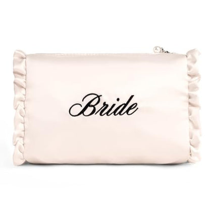 xo, Fetti Satin Bride Cosmetic Bag | White Bridal Makeup Purse for Bachelorette Party & Bridal Shower Avelisse