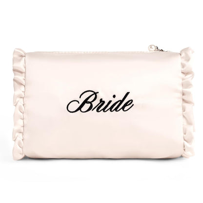 xo, Fetti Satin Bride Cosmetic Bag | White Bridal Makeup Purse for Bachelorette Party & Bridal Shower Avelisse