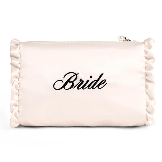 xo, Fetti Satin Bride Cosmetic Bag | White Bridal Makeup Purse for Bachelorette Party & Bridal Shower Avelisse