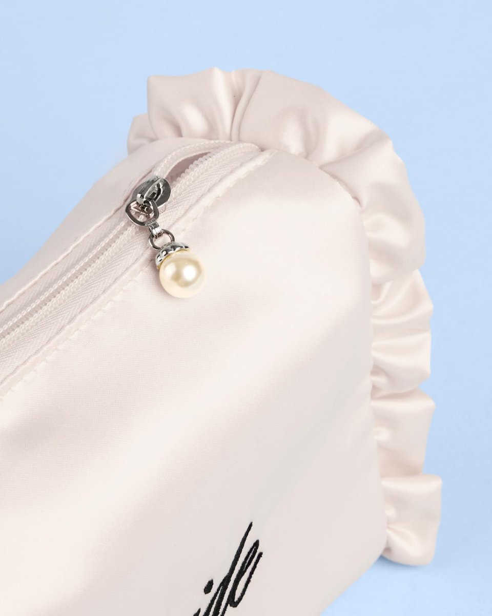 xo, Fetti Satin Bride Cosmetic Bag | White Bridal Makeup Purse for Bachelorette Party & Bridal Shower Avelisse