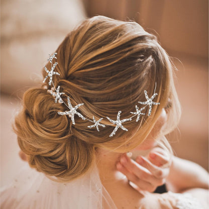Jaczora Silver Rhinestone Starfish Headband - Elegant Seashell Hair Accessory for Women