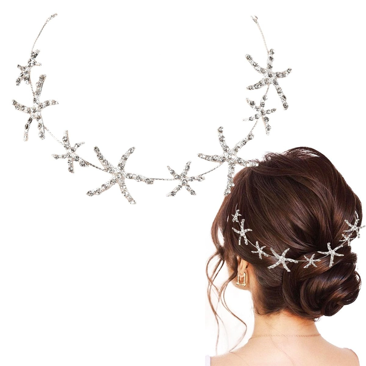 Jaczora Silver Rhinestone Starfish Headband - Elegant Seashell Hair Accessory for Women - görsel 1