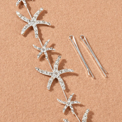 Jaczora Silver Rhinestone Starfish Headband - Elegant Seashell Hair Accessory for Women