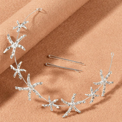 Jaczora Silver Rhinestone Starfish Headband - Elegant Seashell Hair Accessory for Women