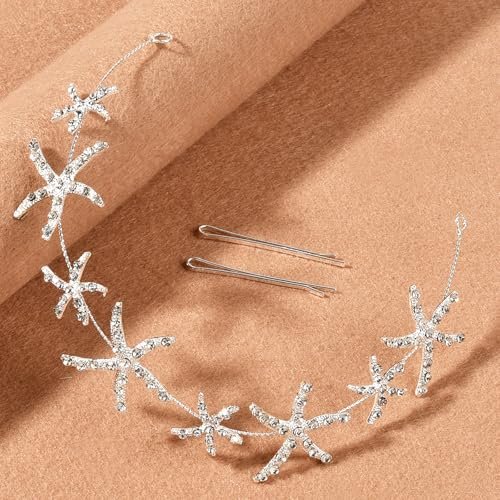 Jaczora Silver Rhinestone Starfish Headband - Elegant Seashell Hair Accessory for Women - görsel 8