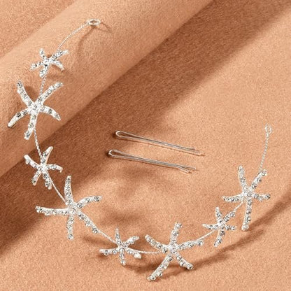 Jaczora Silver Rhinestone Starfish Headband - Elegant Seashell Hair Accessory for Women