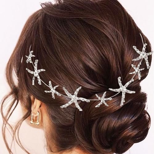 Jaczora Silver Rhinestone Starfish Headband - Elegant Seashell Hair Accessory for Women - görsel 14