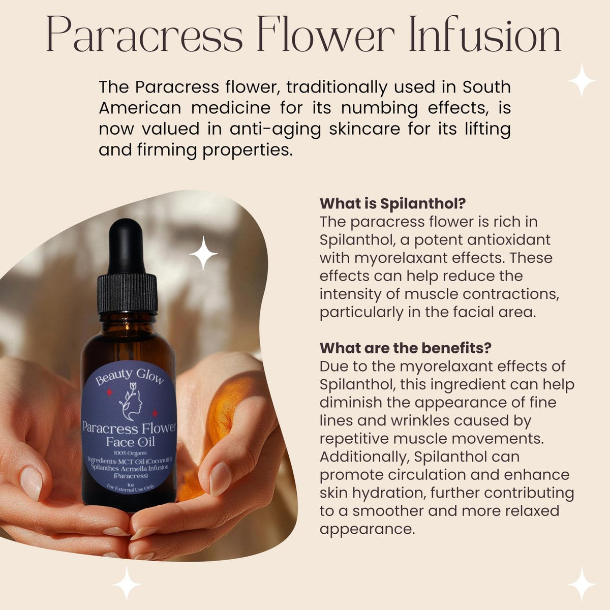 100% Organic Paracress Flower Spilanthes Facial Oil Serum - Anti-Aging & Moisturizing with MCT Coconut Oil, 1 Fl Oz Avelisse