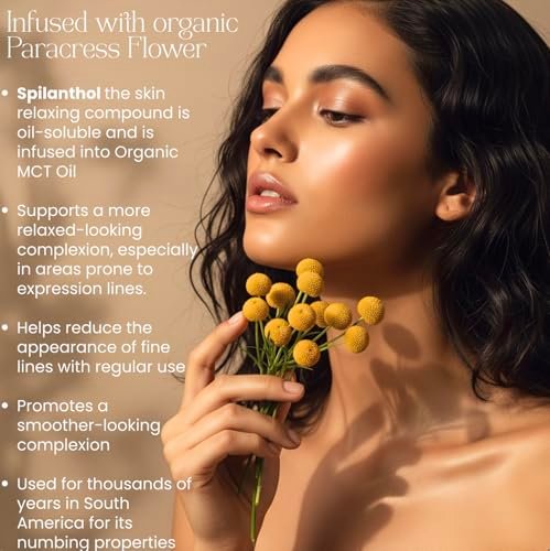 100% Organic Paracress Flower Spilanthes Facial Oil Serum - Anti-Aging & Moisturizing with MCT Coconut Oil, 1 Fl Oz Avelisse