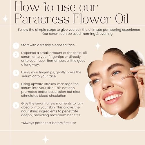 100% Organic Paracress Flower Spilanthes Facial Oil Serum - Anti-Aging & Moisturizing with MCT Coconut Oil, 1 Fl Oz Avelisse