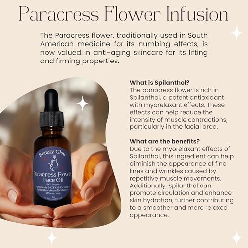 100% Organic Paracress Flower Spilanthes Facial Oil Serum - Anti-Aging & Moisturizing with MCT Coconut Oil, 1 Fl Oz Avelisse
