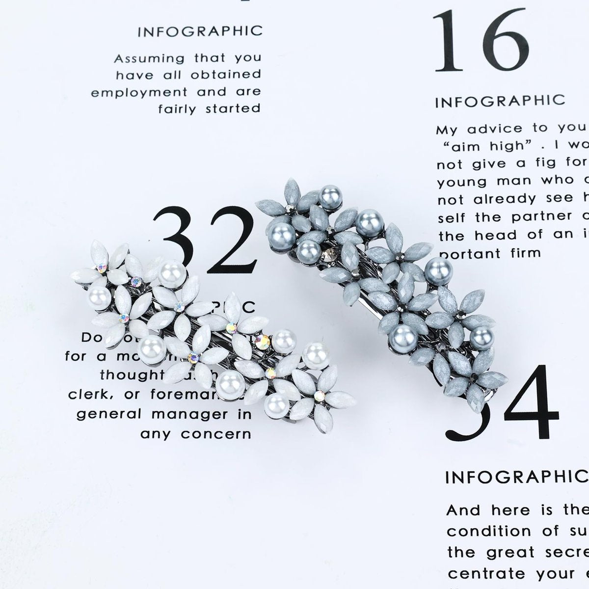 inSowni 4 Pieces 7.5cm Retro Pearl Rhinestone Flower French Hair Barrettes Snap Hair Clips with Strong Hold - Ivory, Pink, Gray, Black - görsel 13