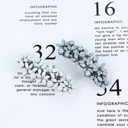inSowni 4 Pieces 7.5cm Retro Pearl Rhinestone Flower French Hair Barrettes Snap Hair Clips with Strong Hold - Ivory, Pink, Gray, Black