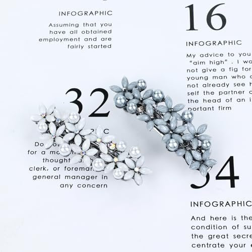 inSowni 4 Pieces 7.5cm Retro Pearl Rhinestone Flower French Hair Barrettes Snap Hair Clips with Strong Hold - Ivory, Pink, Gray, Black - görsel 14