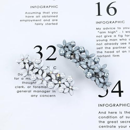 inSowni 4 Pieces 7.5cm Retro Pearl Rhinestone Flower French Hair Barrettes Snap Hair Clips with Strong Hold - Ivory, Pink, Gray, Black