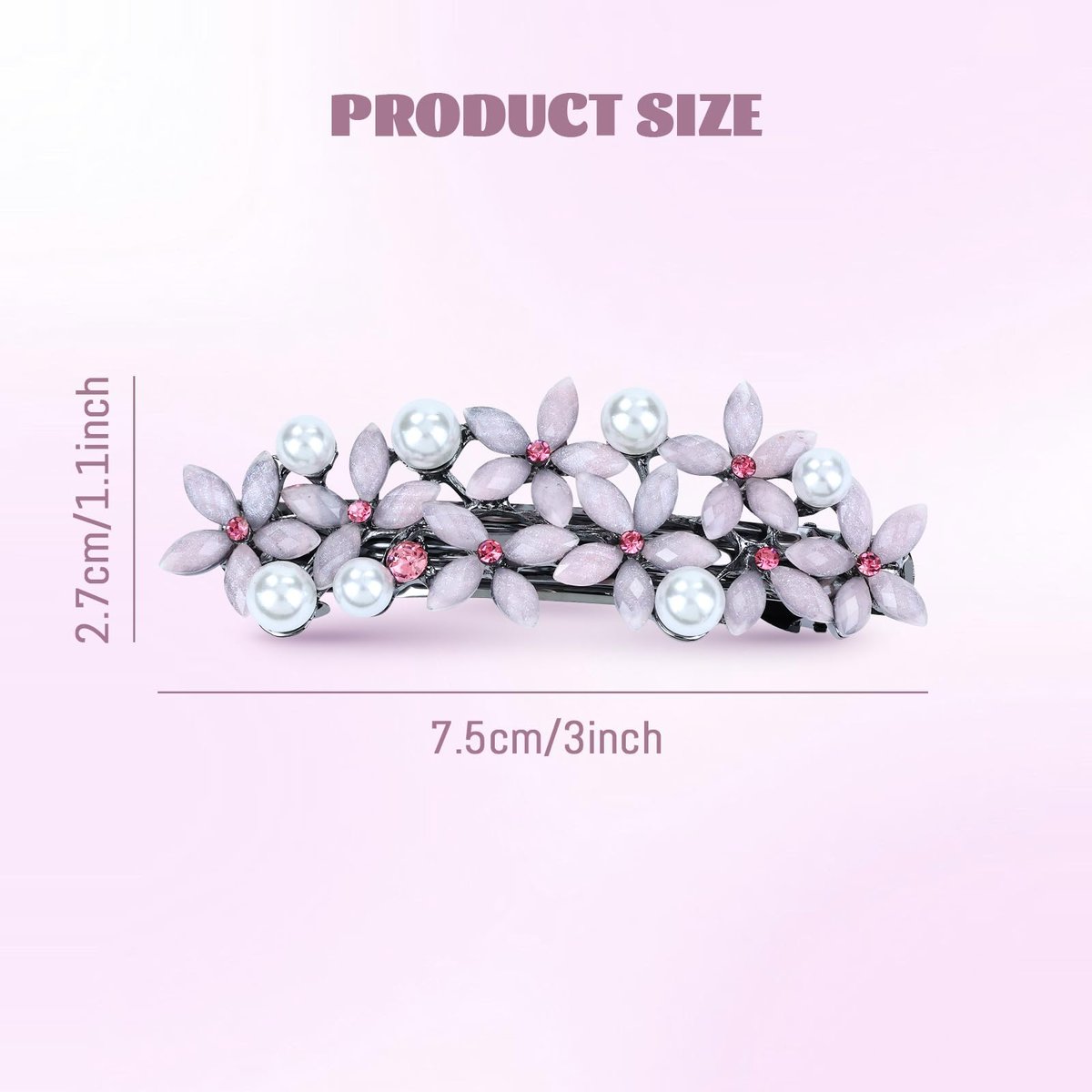inSowni 4 Pieces 7.5cm Retro Pearl Rhinestone Flower French Hair Barrettes Snap Hair Clips with Strong Hold - Ivory, Pink, Gray, Black - görsel 3