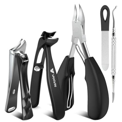 VANWIN Toenail Clippers for Thick Toenails - Heavy Duty Wide Jaw Large Toe Nail Clippers for Seniors, Angled Head & 45° Sharp Slanted Ingrown Toenail Clippers Set, Black Avelisse