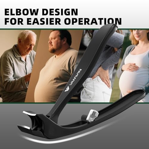 VANWIN Toenail Clippers for Thick Toenails - Heavy Duty Wide Jaw Large Toe Nail Clippers for Seniors, Angled Head & 45° Sharp Slanted Ingrown Toenail Clippers Set, Black Avelisse